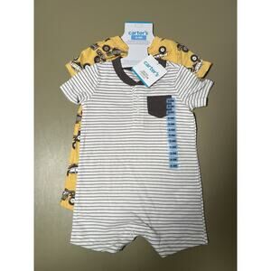 Carter’s Baby 2 Pieces 6-9M White W/Gray Stripes And Yellow W/Trucks